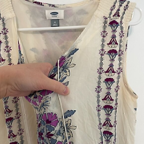 OLD NAVY Printed Tassle Boho Midi Dress Cream Ivory Floral Tassel Boho M NO BELT - Picture 7 of 13